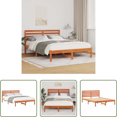 vidaXL Plattformbett -  Bettrahmen Wachsbraun 135 x 190 cm Massives Kiefernholz (1/5)