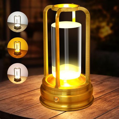 1PC Rechargeable Cordless Table Lamp, Portable LED Touch Lamp with 3 Colors Dimming, 2000mAh Battery for Outdoor, Garden, Restaurant and Camping, Gold (1/5)