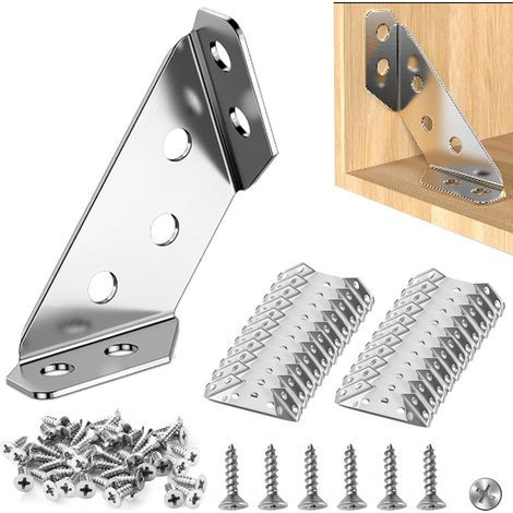 Connecteurs d'angle en Acier Inoxydable pour étagères d'angle de Meubles avec Vis - Support d'angle Fixe pour étagère, Armoire, Bureau 20pcs (1/5)