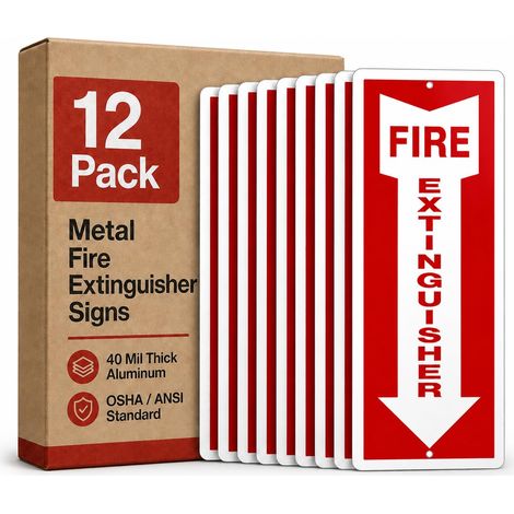 Lot de 5 panneaux d'extincteur avec flèche 30,5 x 10,2 cm, aluminium de 0,1 cm, métal de qualité ingénieur, panneaux muraux protégés contre les UV pour intérieur et extérieur, extincteur (1/5)