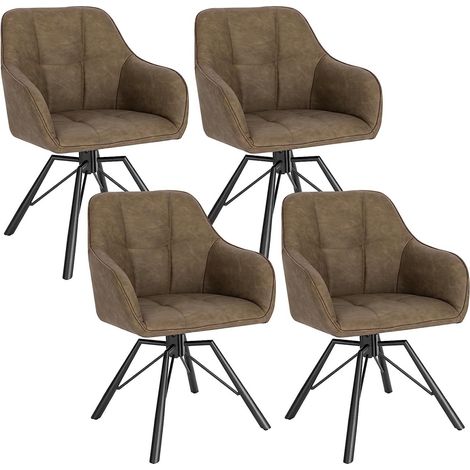 WOLTU Esszimmerstühle drehbar 4er-Set, Küchenstuhl, Polsterstuhl, Drehstuhl, bequemer Stuhl mit Armlehnen Rückenlehne, Armlehnenstuhl für Esszimmer Wohnzimmer, mit Kunstlederbezug, Braun