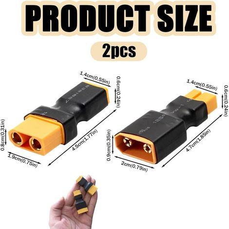 2-teiliger XT90-auf-XT60-Adapter, XT90-Stecker auf XT60-Buchse, XT60-Stecker auf XT90-Buchse, für LiPo- und RC-Akkus, hochwertige und sichere Ausführung (1/5)
