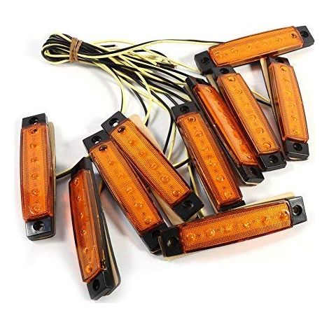 Lot de 10 feux de position latéraux rectangulaires pour remorque, van, caravane, camion - 6 LED 24 V - Ambre (1/4)