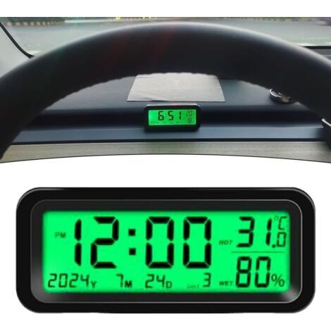 QORVA-Mini horloge numérique pour tableau de bord de voiture, 8 x 3 x 3,5 cm, horloge solaire, affichage de la date, de la température, de l'humidité, rétroéclairage automatique, pour véhicules, voitu (1/5)