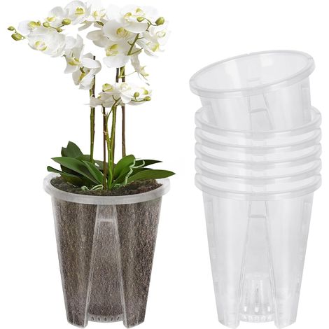 6pcs Pot Transparent Orchidée, 10CM Pot de Fleurs Plastique Transparent, Pottes De Pépinière Orchidéé Planter Pot Transparent Plante avec Trous De Drainage Et Soucoupes pour Orchidée Jardin (1/5)