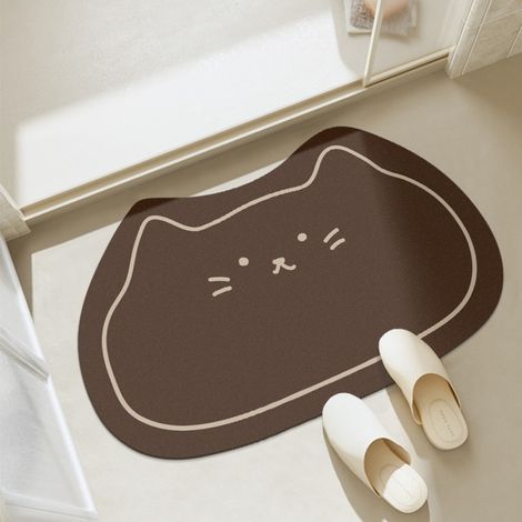 Brun 5080cm (terre de diatomées) Tapis de porte de salle de bain absorbant mignon à motif de dessin animé, de forme irrégulière, antidérapant, en terre de diatomées. (1/5)