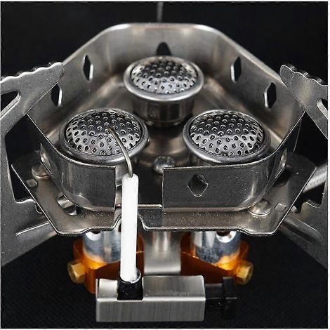 Réchaud de camping portable à trois brûleurs, résistant au vent, pliable, idéal pour le camping et les pique-niques. (1/5)