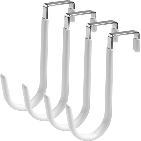 Quatre crochets de porte, adaptés aux cintres de porte simples de 4,5 cm, larges crochets en acier inoxydable pour torchons et vêtements avec surface en caoutchouc anti-rayures (1/5)