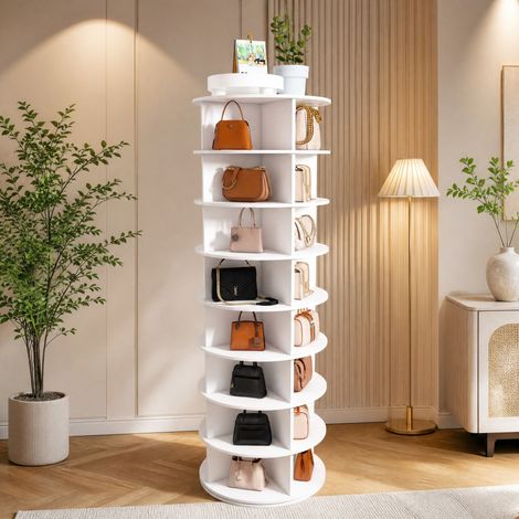 Estantería giratoria para zapatos 60x60x183,9 cm PVC blanco, ahorro de espacio FloraGrace (1/5)