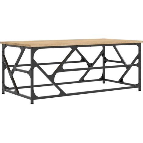 Mesa de centro de diseño industrial 100x50x40 cm madera de ingeniería color roble y hierro DEC038858