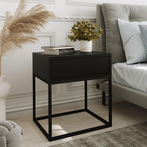 AX LIVING Nachttisch Kommode Aleio in Schwarz Metallgestell 45 cm