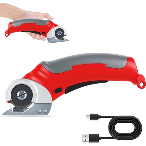 Elektrischer Kartonschneider, 2000 mAh, elektrische Schere, 4,2 V, mit Sicherheitsschalter, für Stoffe, Teppiche, Leder (rot) (1/5)