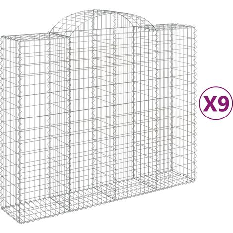 Paniers à gabions arqués 9 pcs  Mur en gabion 200x50x160/180 cm Fer galvanisé