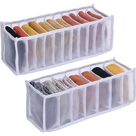 Foldable Drawer Organizer - 2 pcs Underwear Storage, Clothing Drawer Storage, Clothing Organizer, for Socks, Underwear, Baby Clothes, Ties, White (1/5)