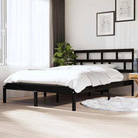 Cadre de lit avec tête de lit 140 x 190 cm, pin massif noir, sans matelas, 24.05kg - PANGIVO (1/5)