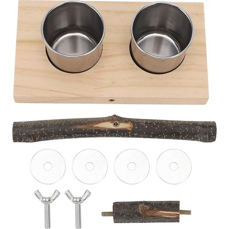 Bol d'alimentation pour Oiseaux, avec Plate-Forme en Bois Suspendue, Cage à perroquets en Acier Inoxydable, Bol d'alimentation, Support de Perche en Bois (1/5)