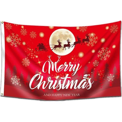 Drapeau de Noël « Joyeux Noël » 152 x 91 cm, en polyester rouge vif avec œillets, idéal pour les fêtes, le camping, le jardin et la décoration extérieure. (1/4)