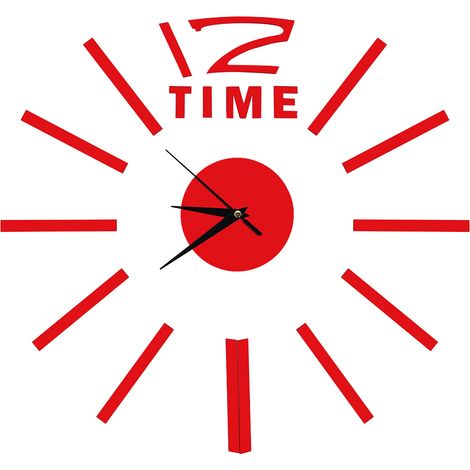 Horloge murale 3D autocollant grande montre décor bricolage moderne maison bureau chambre (rouge)