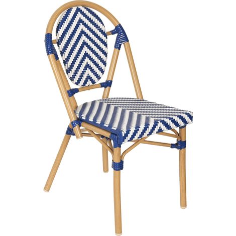 Chaise de terrasse style bistrot parisien en aluminium et rotin bleu (1/5)