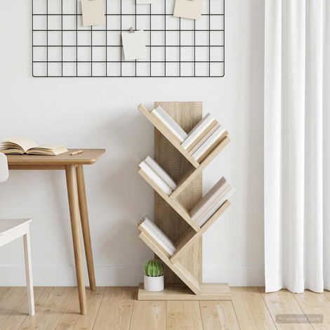 Étagère arbre 4 niveaux en bois d’ingénierie chêne sonoma 30 x 18 x 60 cm - PANGIVO (1/5)