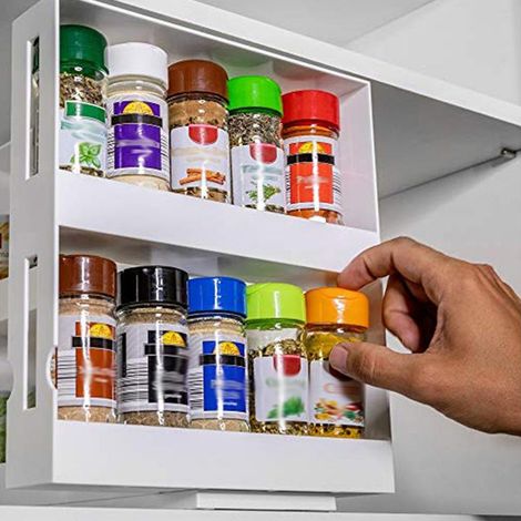 Étagère à épices coulissante à 2 niveaux pour la cuisine, avec organiseur de pots à épices. (1/3)