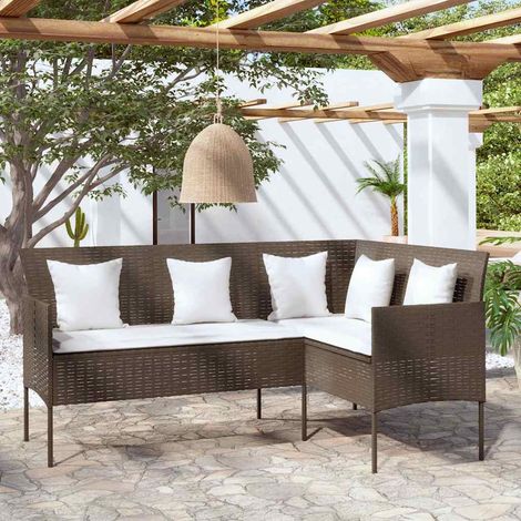 Canapé d'extérieur Canapé fixe Canapé de jardin - Canapé relax - en L avec coussins Résine tressée Marron BV890645 - BonneVie (1/5)