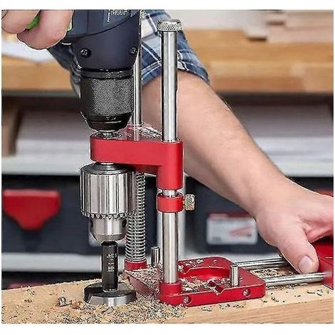 Portable and precise drilling jig for carpentry and woodworking. Model: Black. (1/4)