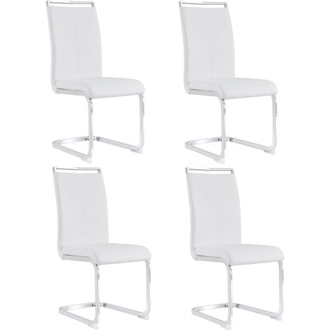 Lot de 4 chaises cantilever design avec structure métal chromé et assise simili cuir blanc - Confort rembourré, capacité 120 kg - blanc (1/5)
