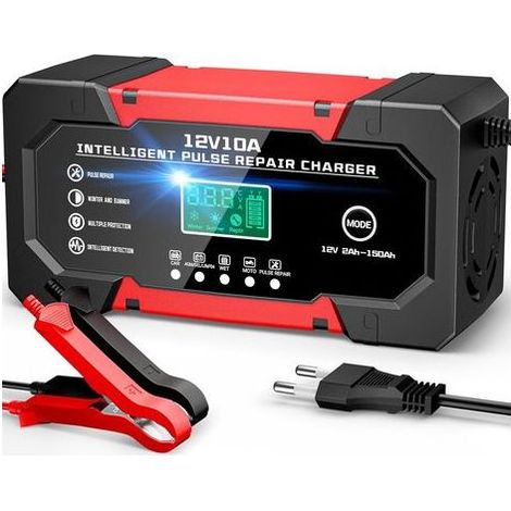 Chargeur de Batterie Voiture 10A 12V Chargeur Intelligent pour Auto Moto avec 5 Modes Réparation Écran LCD pour Auto Voiture Moto Camion Gel Wet LiFePO4 (1/5)
