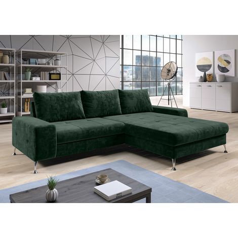 AX LIVING Eckschlafcouch mit Bettkasten Artemia 275 cm Grün Samt R
