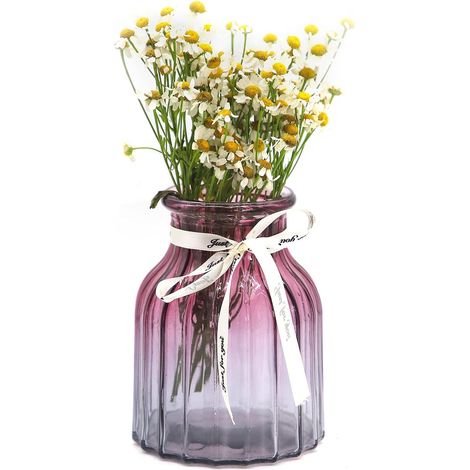 Vase en verre dégradé multicolore, décoration pour la maison, le bureau, le salon - Vase à fleurs en verre (gris violet) (1/5)