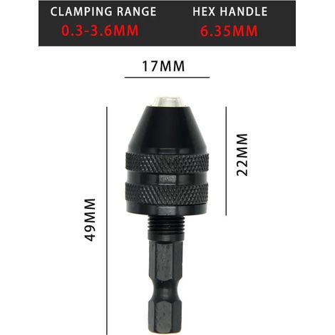 (0,3-3,6-6,35H) Mandrin de perçage, tournevis sans clé, adaptateur pour visseuse à percussion, micromoteur électrique, pince, mini-mandrin, adaptateur pour forets à queue hexagonale (1/4)