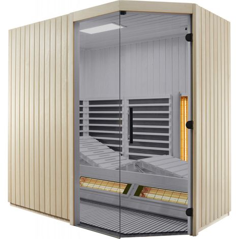 Infraworld Infrarotkabine TrioSol Sera mit Grauglas aus Tanne 214x128x203cm Eckeinstieg links (1/2)