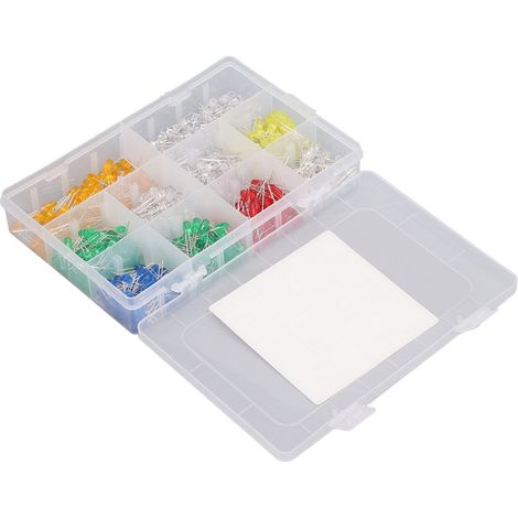 Packung mit 500 LEDs (5 mm), verschiedene Farben: Weiß, Warmweiß, Rot, Grün, Blau, Gelb, Rosa, Orange, UV, Lila, mit Aufbewahrungsbox (1/5)