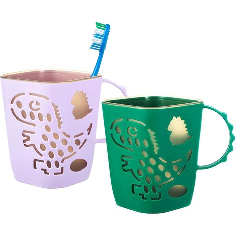 CSPARKV 2 Pieces Toothbrush Holder, Toothbrush Cup, Children's Toothbrush Cup, Cartoon Washing Cup, with Handle, Rounded Edges (9.57.86cm) (1/5)