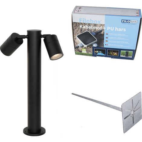 QAZQA Moderno Lámpara de exterior negra con estaca de tierra y prensaestopas 45cm 2-luces IP44 - Duo Vidrio Alargada Adecuado para LED Max. 2 x 35 Watt