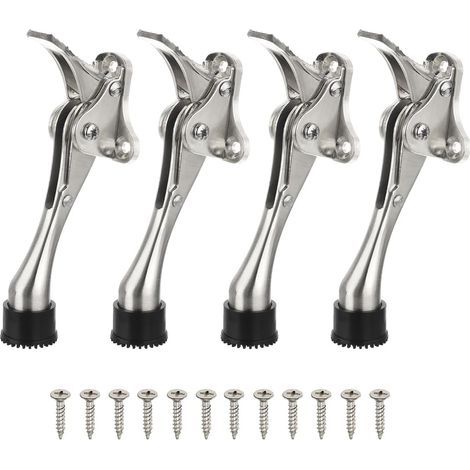 Set of 4 foot-operated doorstops, one-touch pedal attachment with screws, silver (1/5)