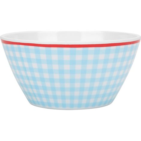 Magnifique grand récipient alimentaire, idéal pour soupes, salades et autres préparations culinaires, à usage domestique ou professionnel, à carreaux bleu clair. (1/5)