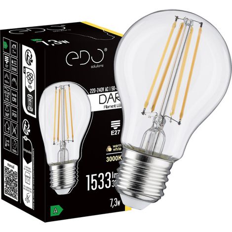 Ampoule à filament DARI LED 7,3W 1533lm E27 3000K chaud A60 Classe A EDO Solutions (1/5)