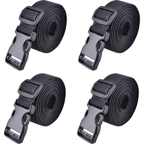 Sangle à boucle rapide 25 mm et 38 mm, sangle d'arrimage à cliquet plastique, courroie de serrage pour fixation bagage, 4 pièces, 1,5 m, couleur noire, modèle A (1/5)