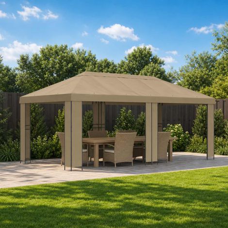 Gazebo da giardino 6 x 3 m Beige Poliestere e Acciaio 190 gsm vidaXL (1/5)