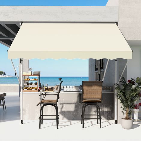 Auvent extérieur en aluminium blanc et polyester beige 300x150 cm, hauteur réglable 170-280 cm, manivelle (1/5)