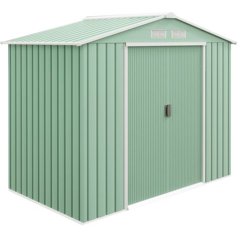 Caseta para herramientas de acero verde claro 213 x 130 x 185 cm con puertas correderas y base (1/5)