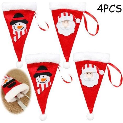 Christmas Placemats - Santa Hat Design - 4 Pieces - Red and White - Non-Woven Fabric