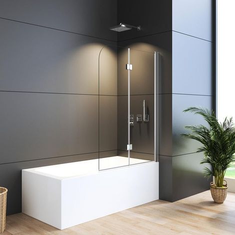 Duschwand für Badewanne  100x120 cm Badewannenaufsatz 2-teilig Duschtrennwand für Badewanne Duschwand Badewanne Duschabtrennung Badewanne, 6mm ESG Glas