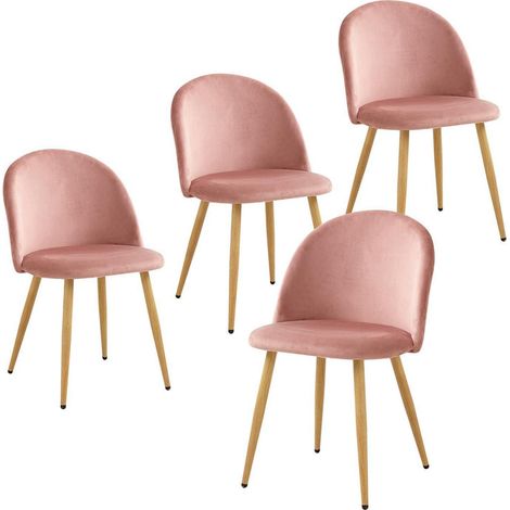 Samt Esszimmerstühle 4er Set Rosa, gepolstert, mit Holzbeinen (1/5)