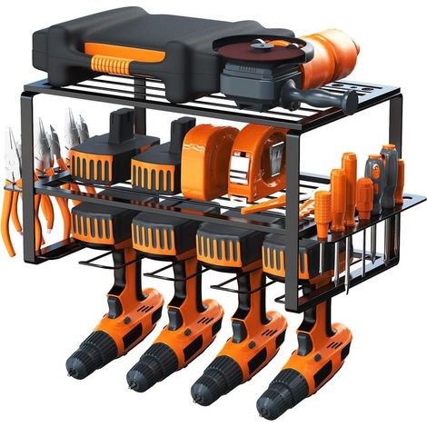 Rangement Mural pour Outils – Étagère à Outils avec 4 Porte-Perceuses, Organisateur à 3 Couches pour Garage et Atelier (1/5)
