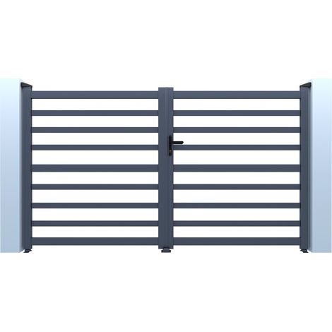 Portail aluminium ajouré "Martin" - 340 x 180 cm - Gris (1/4)