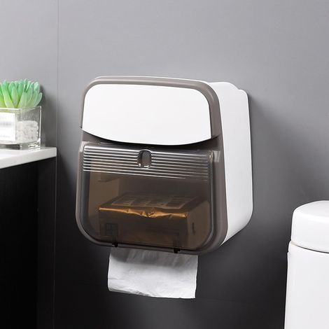 Portarotolo di carta igienica autoadesivo con cassetto e ripiano, dispenser di carta igienica impermeabile per il bagno, grigio (1/5)