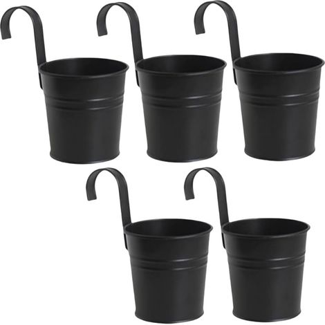 Lot de 5 Pots de Fleurs à Suspendre en métal avec Crochet pour décoration intérieure et extérieure pour Balustrade, clôture, Balcon, Jardin (Noir) (1/5)